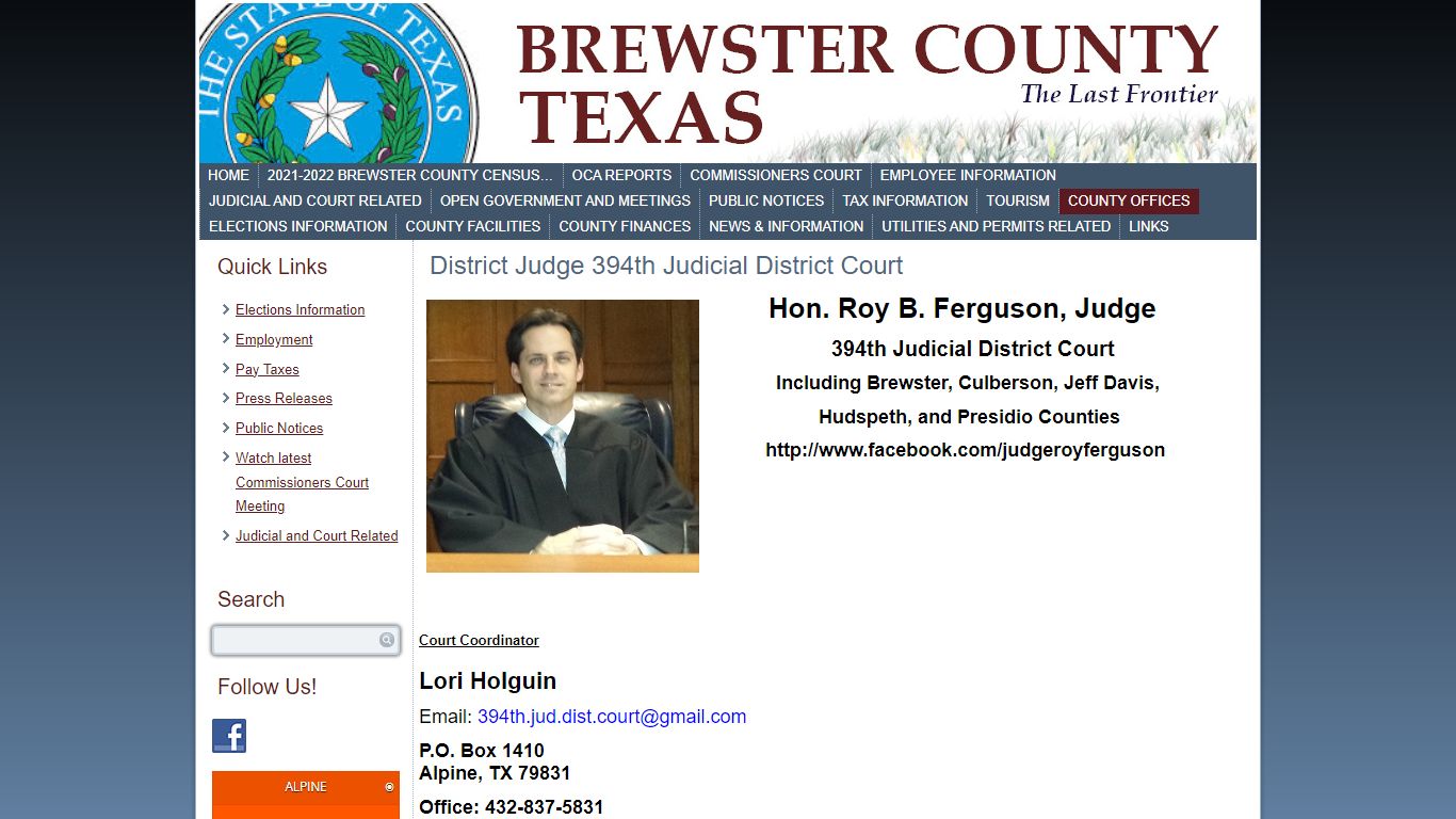 District Judge 394th Judicial District Court - Brewster County, Texas