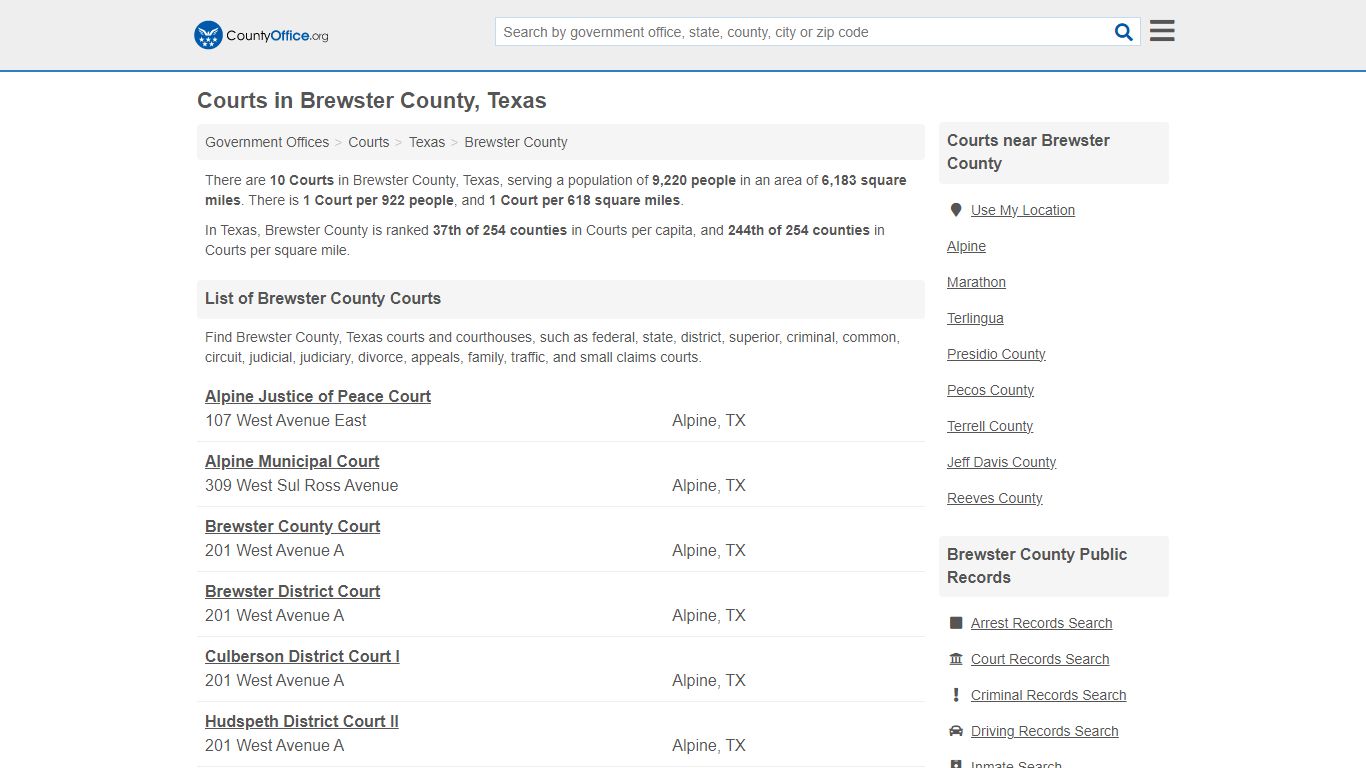 Courts - Brewster County, TX (Court Records & Calendars)